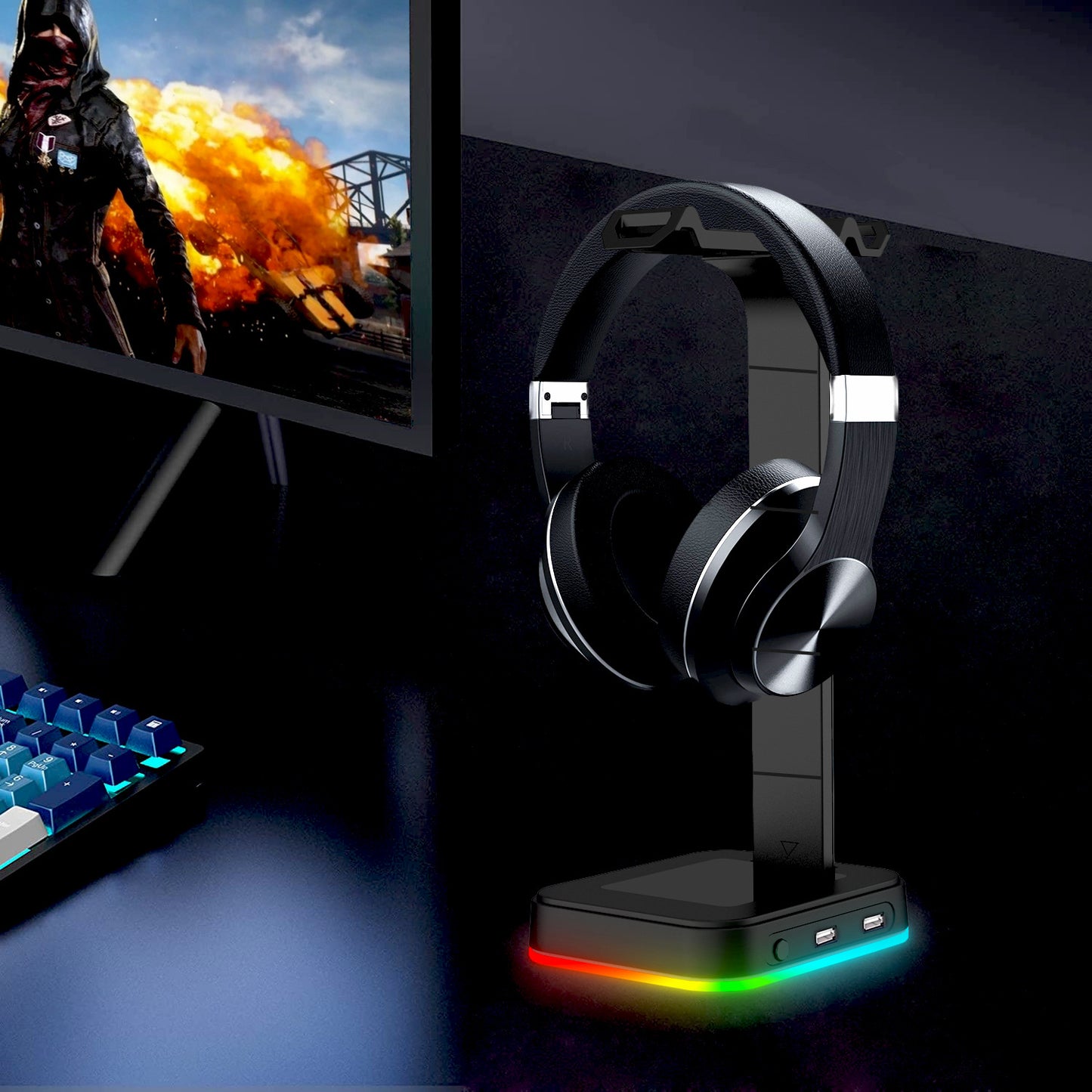 RGB Gaming Headphone Stand with USB Ports